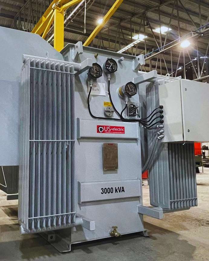 US Electric 3,000 kVA substation transformer on the plant floor